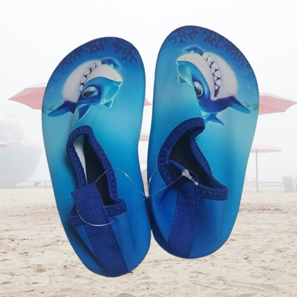 Bigib size 11 Little Kid's Blue Shark Non-Slip Swim Water Shoes ~ NEW